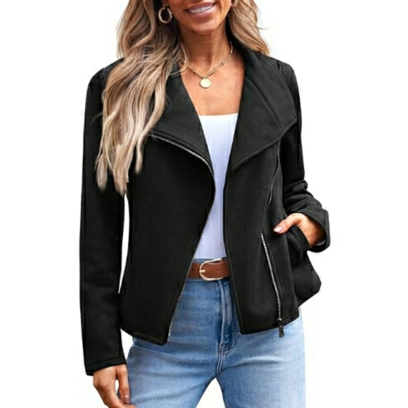 Autumet Jackets & Blazers - Women Faux Leather Cropped Open Front Coat Cardigan Style Jacket Black